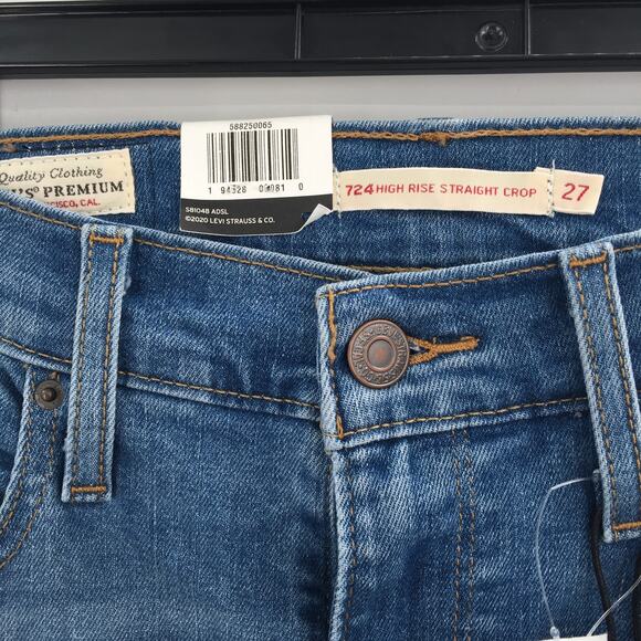 Levi's Premium 724 High Rise Straight Cropped Jeans Zip Fly Blue Size 27 - Picture 6 of 6